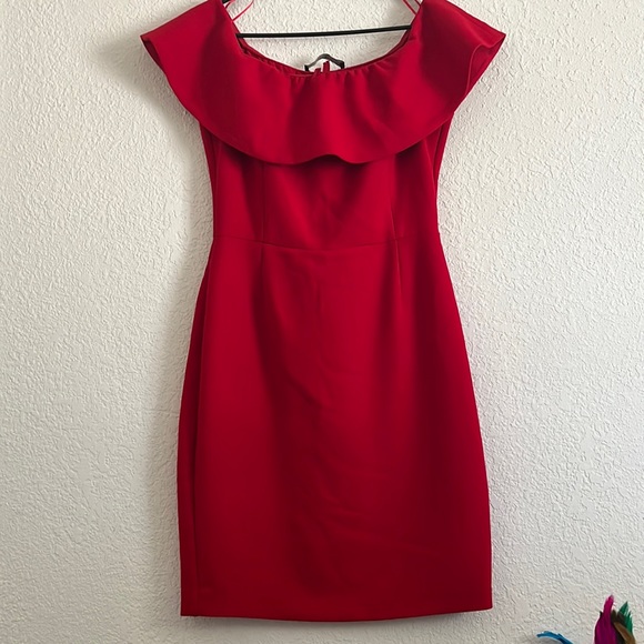 ZARA shoulder off red midi red dress size medium - Picture 4 of 11